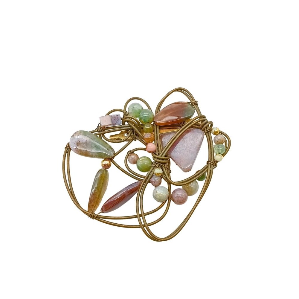 Vintage Handmade Wire Wrapped Stone Brooch With Multicolor Gemstones